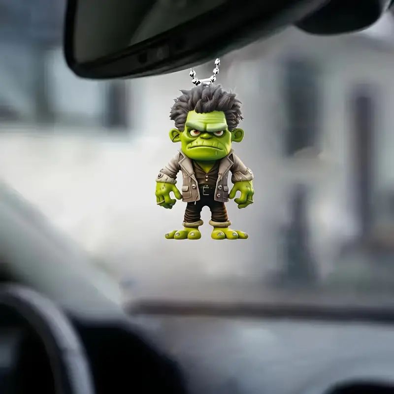 Acrílico Halloween pequeño monstruo verde nuevo colgante plano transfronterizo automóvil espejo retrovisor decoración colgante