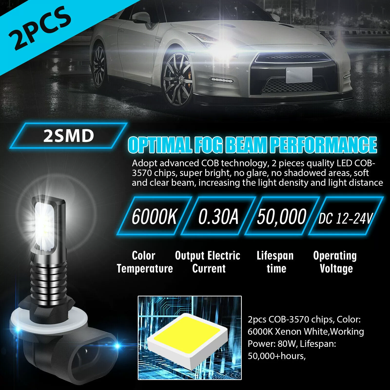 881 80W 3570 2smd 6000K белый свет, светодиод, передняя фара, фара для мотоцикла