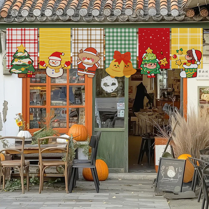Commercial Christmas Atmosphere Decorative Flag Curtain Shop Restaurant Door Christmas Decoration Hanging Painting Living Room Background Hanging Cloth