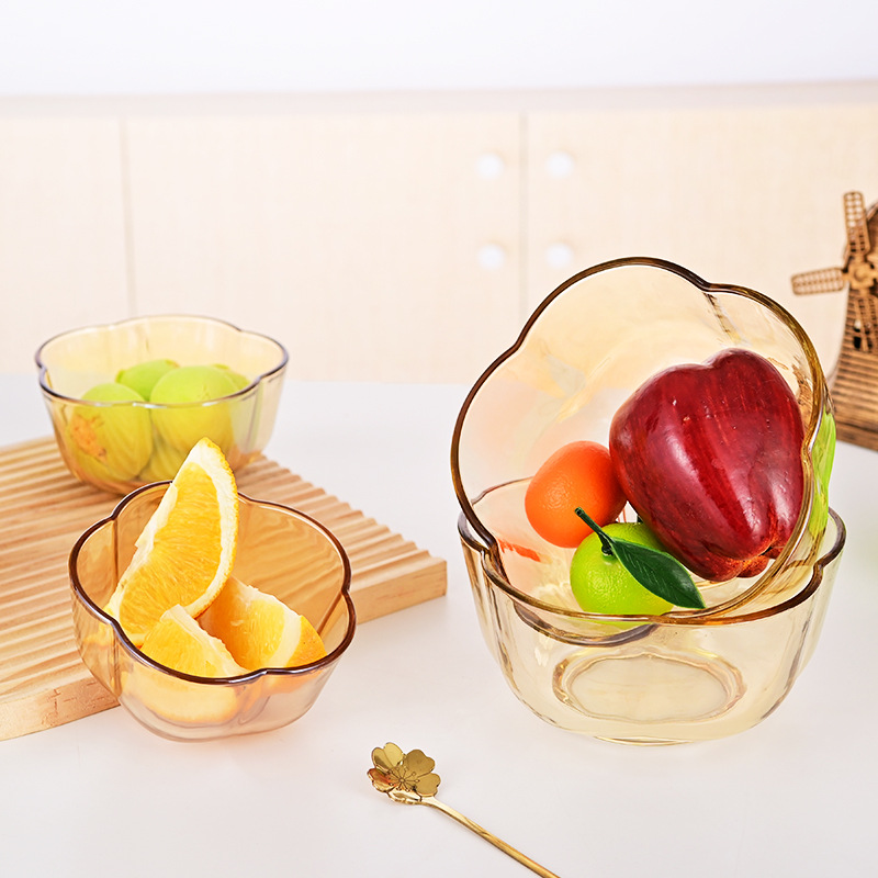 Cuenco de cristal con tapa para cocina, frutero doméstico, alto valor estético, color té simple, venta al por mayor de fábrica, cuenco de cristal en stock.