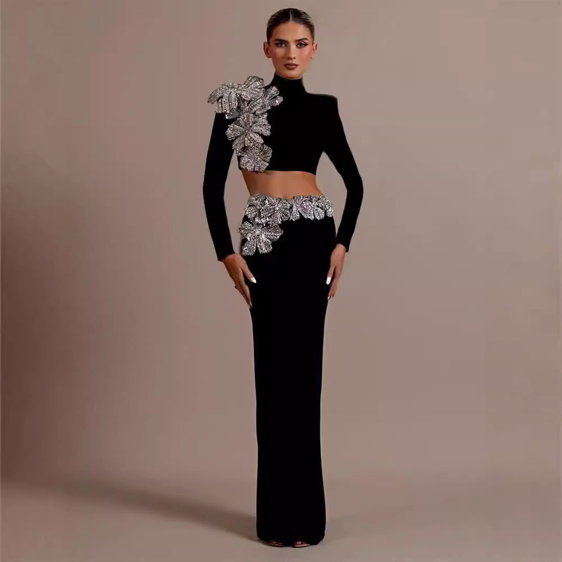Fashion suit Heavy Industry Ordering Tube Top High Waist Skirt European and American Bandage Two-Piece Party Dress