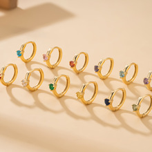 韩版s925通体纯银十二星座海蓝宝石耳扣单钻生辰石耳饰耳圈耳环女