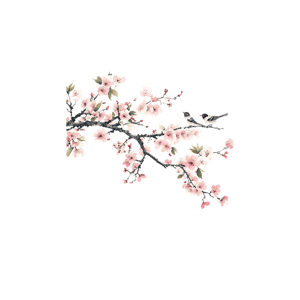 (2개) 복숭아 꽃 지점 새 벽 스티커 거실 배경 벽 장식 벽 스티커 자체 접착 도매 벽 스티커