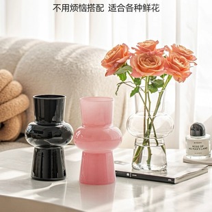 Vase Glass Transparent Black High-end Retro Middle French Niche Hydroponic Rose Decoration Living Room Flower