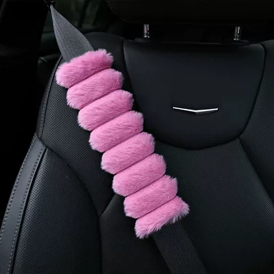 Striped Rabbit Fur Plush Safety Belt Shoulder Pads (Seat belt shoulder pad) - rose-red