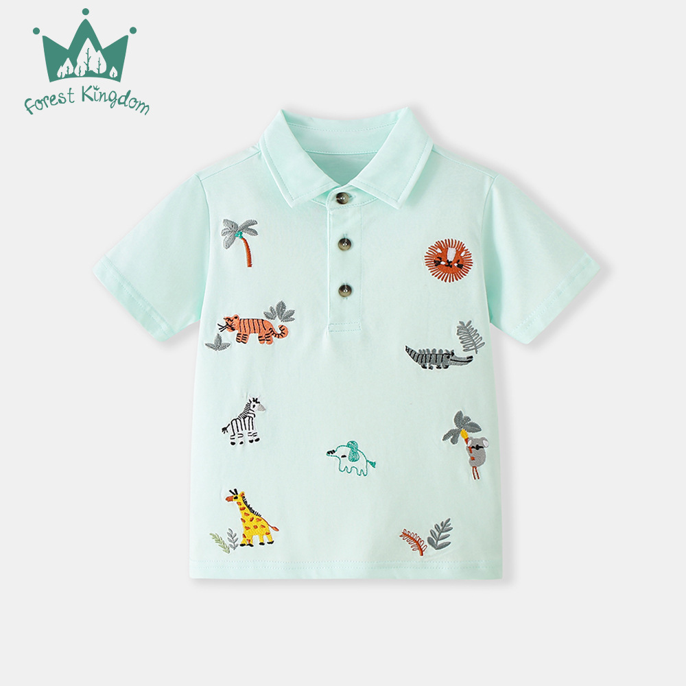 Cross-border children's clothing, 2026 Spring/Summer children's short-sleeved polo shirts, cartoon animal print casual tops, in stock.