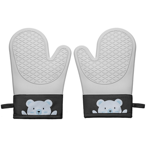 Anti-scalding gloves, heat-insulating and high-temperature resistant, double-layer thickened silicone cotton cloth, kitchen microwave oven, special baking anti-slip