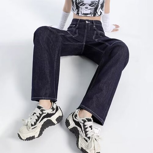 Wide-leg jeans for women, new autumn styles, flowing, lazy, casual, floor-length straight-leg pants