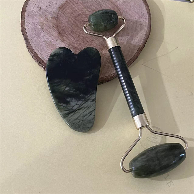 Rodillo de jade natural belleza contenedor blanco Jade raspado placa traje xiuyan Jade negro masajeador facial raspado placa