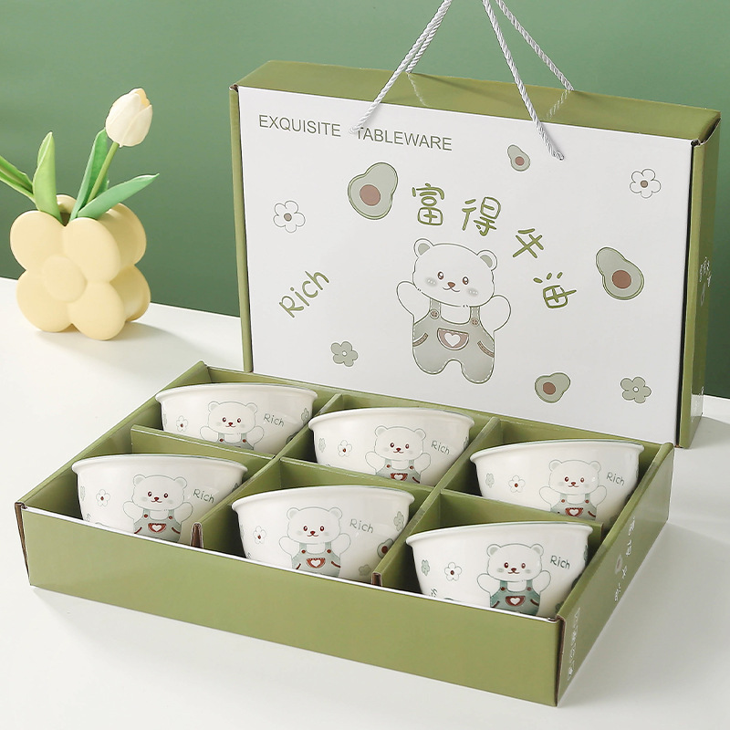 卸売ギフトボウルと食器セット青と白の磁器ボウルセット家庭用ボウルセットセラミックボウルリターンギフト食器食器ギフトボックス|undefined