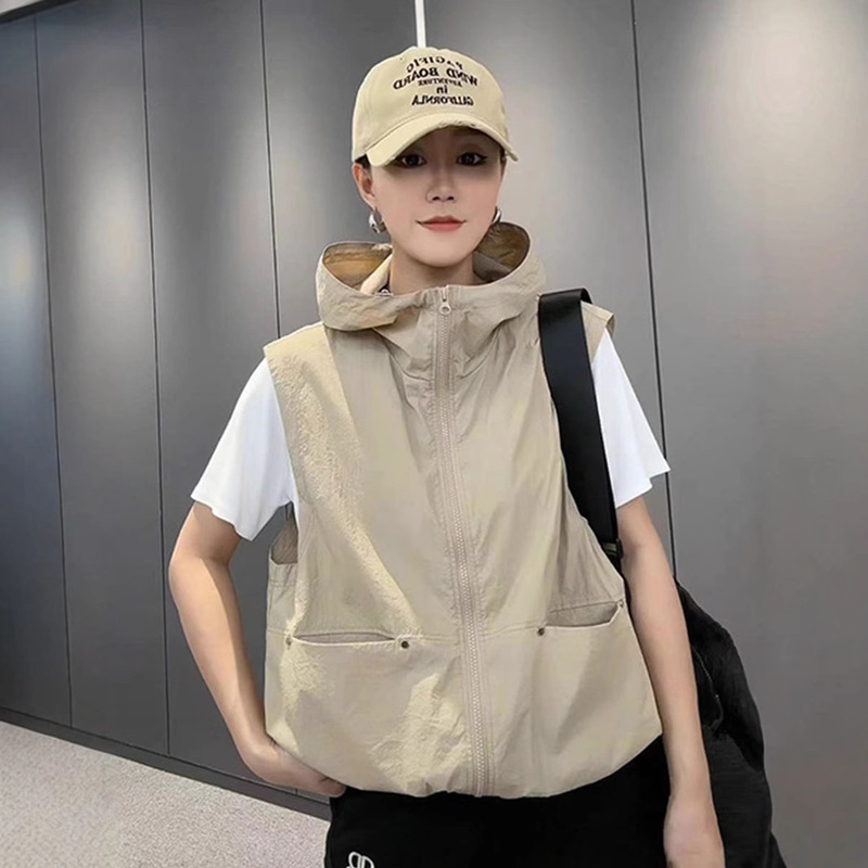 Double-layer Niche All-match Thin Retro Style New Hooded Sports Sleeveless Vest Women's All-match Top Casual Ware