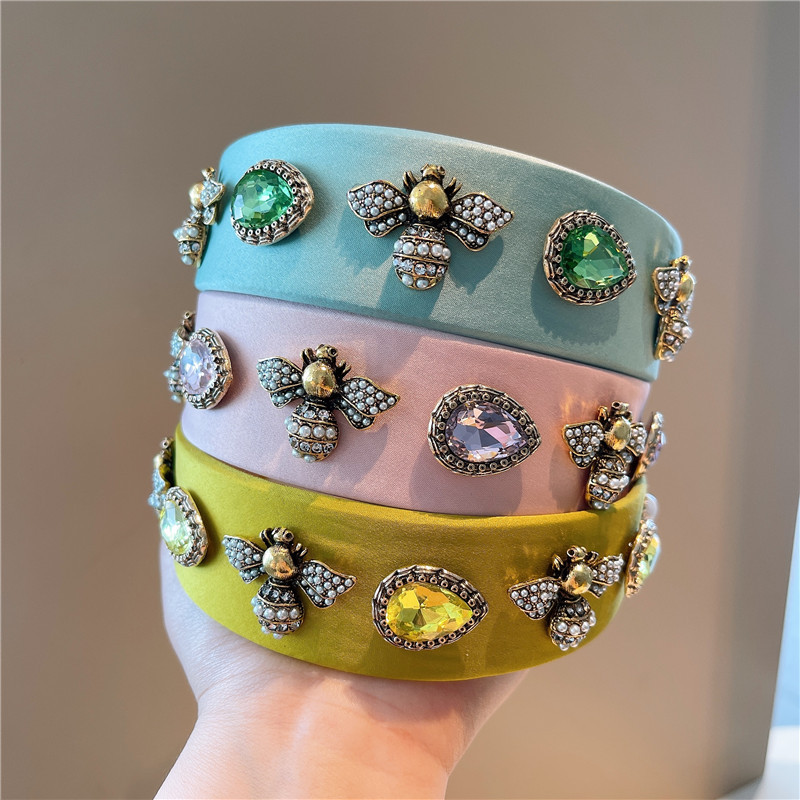 Retro Rhinestone Opal Bee Insect Wide Headband display picture 4