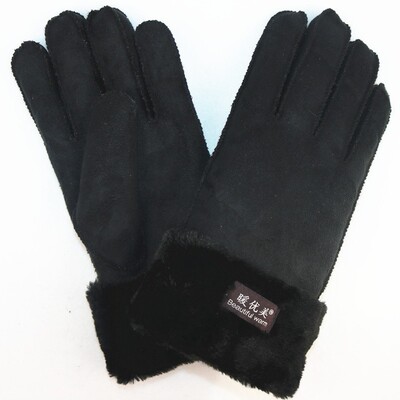 分指手套男女同款麂皮绒舒绵绒仿皮毛一体羊皮保暖加厚骑行情侣|ms