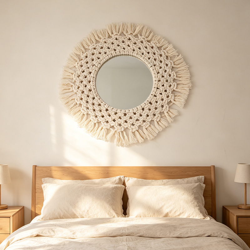 Tapices de tejido a mano transfronterizo espejo bohemio sala de estar dormitorio pared mirror maquillaje creativo pared mirror decoración