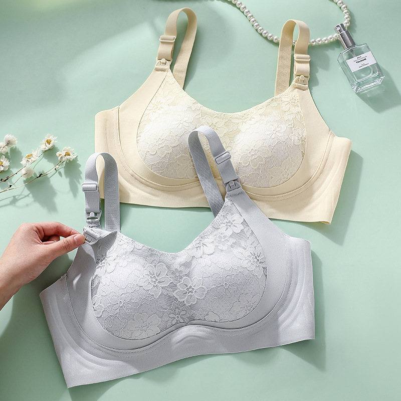 (two-piece) nursing bra adjustable accessory breasts rabbit ear cup open button gathered without steel ring underwear