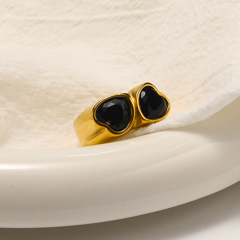 14g Weight Real Gold Plated Plating Material Zircon Inlay Material Rings Classification 1 Piece Quantity Real Gold Plated Heart Shape 304 Stainless Steel Classic Style Waterproof Non Tarnish Rings