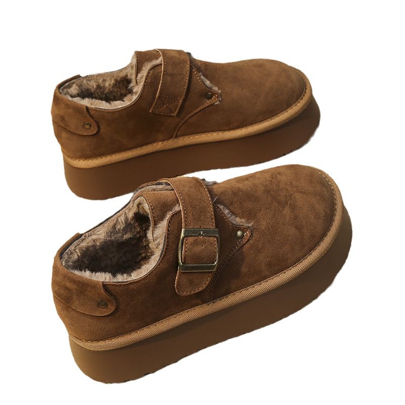 Botas de nieve de fondo grueso para mujeres 2024 invierno nuevos zapatos de algodón de un pie del noreste con lana gruesa calentamiento zapatos burken