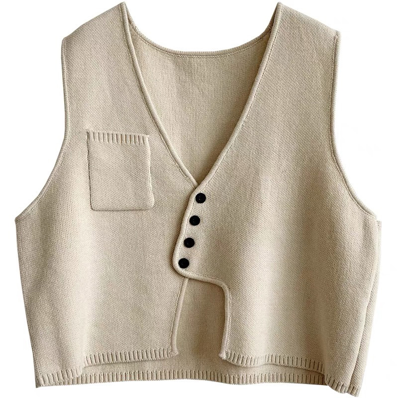 Chaleco irregular diseño con cuello en V chaleco abrigo mujer Dongdaemun corto de moda sin mangas Chaleco de punto chaleco image 6