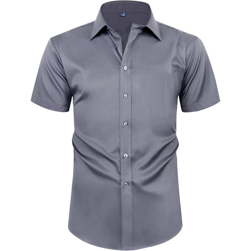 Short-sleeved solid color men's shirt, formal shirt, wrinkle-resistant men's clothing large