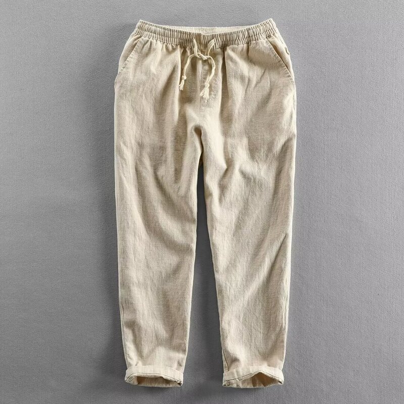 Breathable Cotton and Linen Pants Casual Trousers Men's Summer Thin Nine-Point Pants New Sports Pants Straight Linen Pants