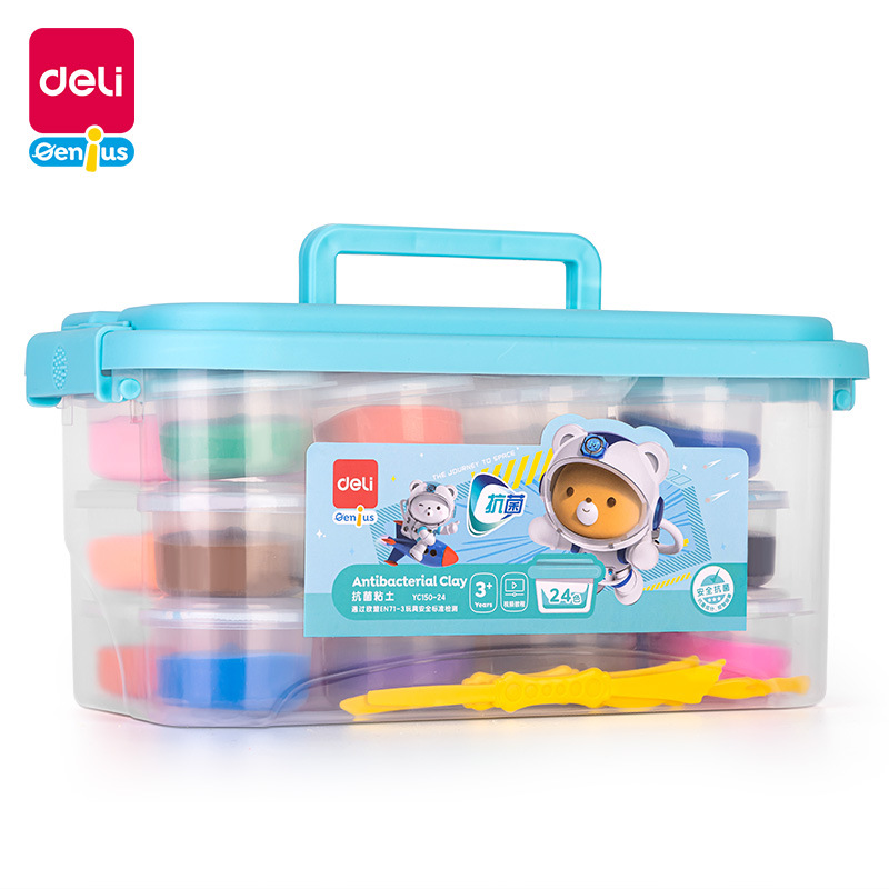 DeLi YC150 - 24 color para niños arcilla antibacteriana ultra ligera juego de juguetes de barro de color para estudiantes arcilla de goma hecha a mano
