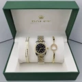 Rolex Three-Piece Set - Datejust Women's with Diamonds, Five-Row Two-Tone Black
