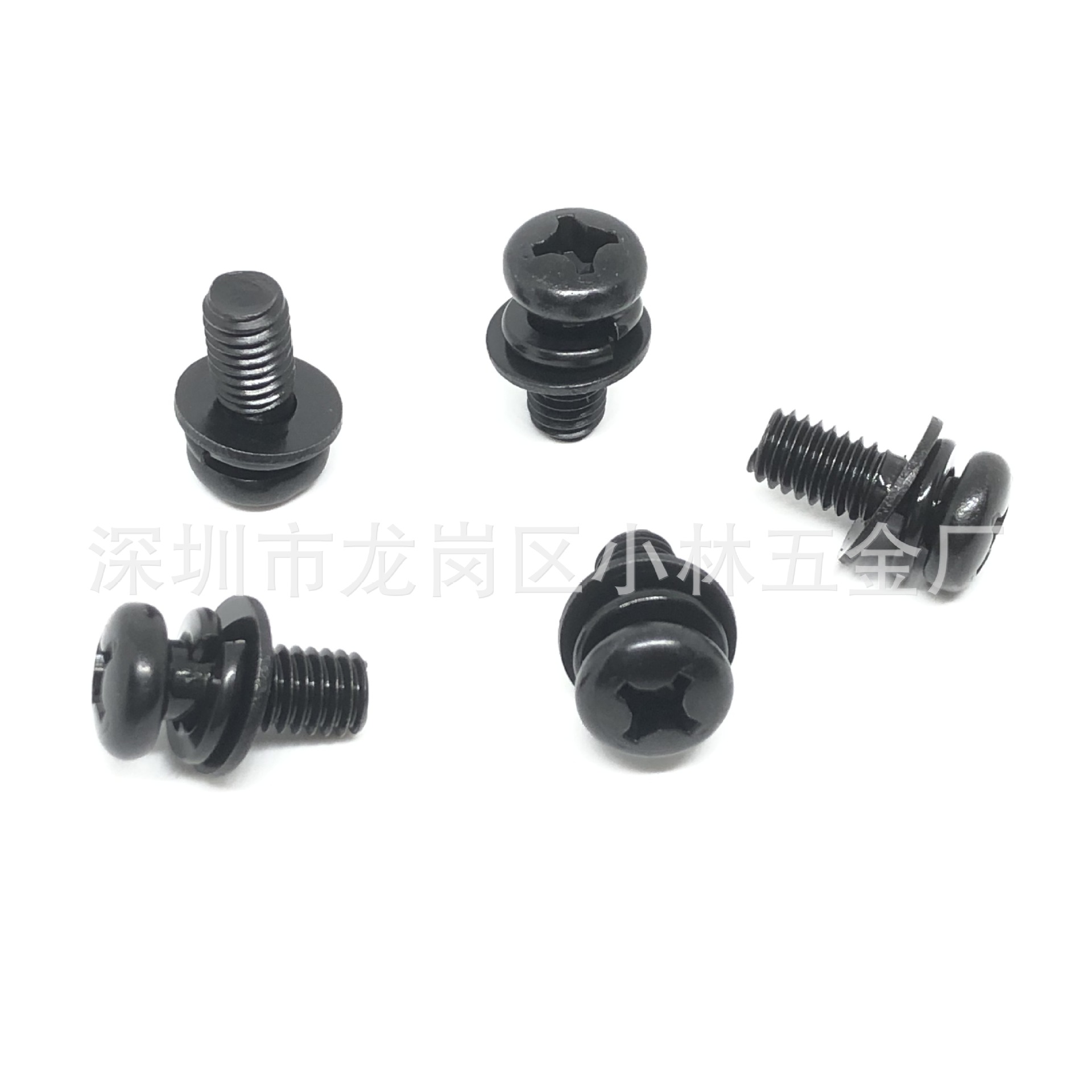 不锈钢镀黑色十字圆头平弹垫组合螺钉GB9074.8圆头三组合螺丝M3M4