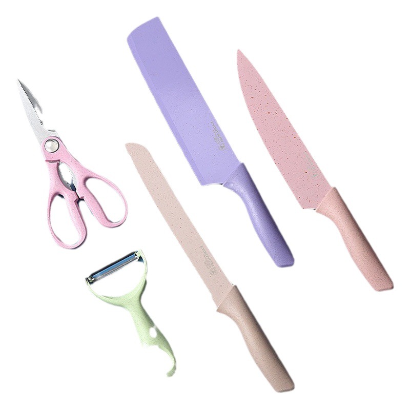 Color cuchillo traje Acero inoxidable trigo polo 6-piezas conjunto de cuchillo de paja de trigo traje 7-piezas conjunto cuchillo con tablero de corte de regalo