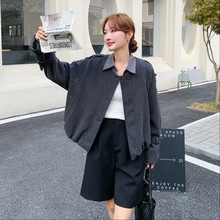 实拍假两件格纹拼接淡人穿搭灰色毛呢外套女冬新款小个子呢外套潮