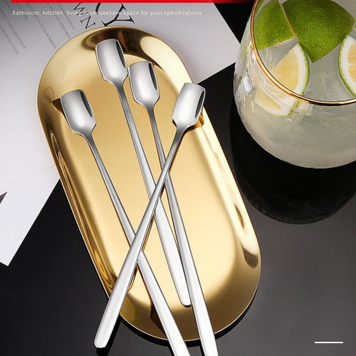Korean 304 stainless steel long ice spoon household coffee extended mixing spoon multi-purpose thickened bartending spoon