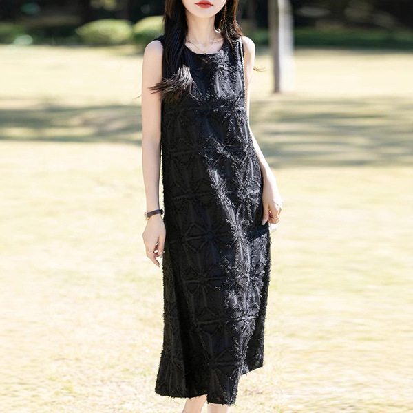 Summer elite three dimensional dress sleevless with a round collar