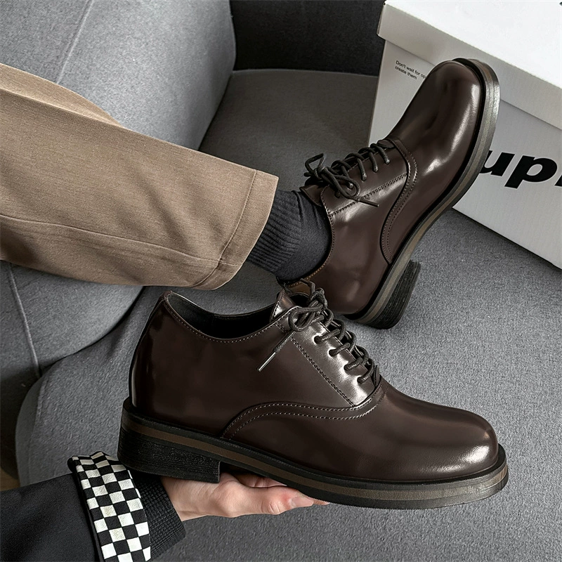 Весна 2025 мужской нишевый высокий высокий толстый дно ретро коричневый мужской бизнес-G004-J мужской обуви