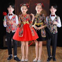 新年兒童演出服中國風唐裝男女童小學生詩歌朗誦喜慶紅色合唱服裝