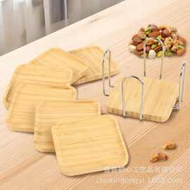 竹制杯垫6件套咖啡吧配件饮料杯垫家居装饰木制小零食托盘套装