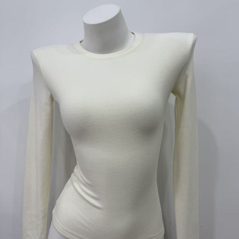 Miki's Same Style Slim Cashmere Protein Bottoming Shirt Autumn and Winter Meiyabi Thermal Half Turtleneck Warm Women's Long-Sleeved Round Neck