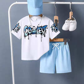 男童夏装运动套装洋气字母印花短袖短裤儿童休闲两件套一件代发