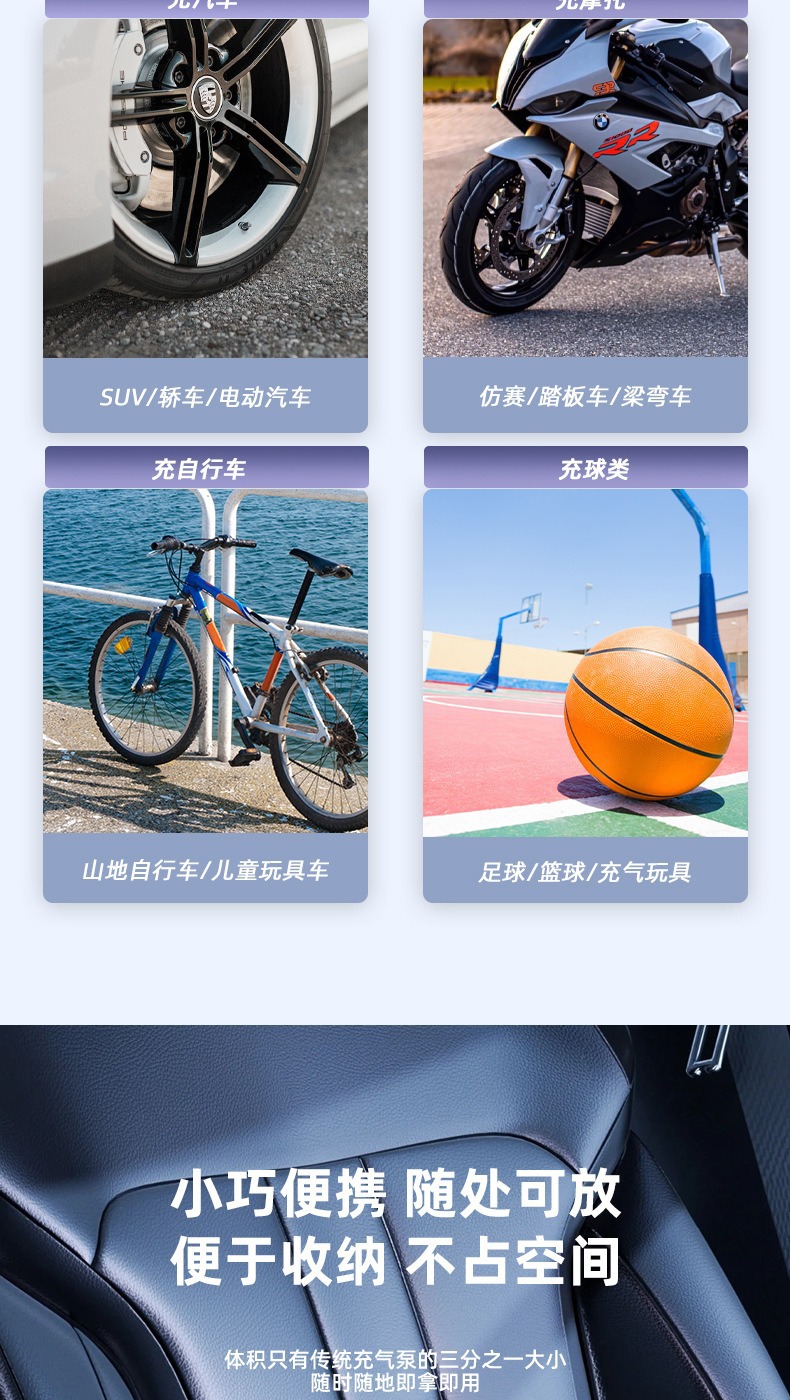 Car Wireless Air Pump, Portable Car Air Pump, Electric Car Tire Pump, High-Pressure Fast Inflator for Cars
