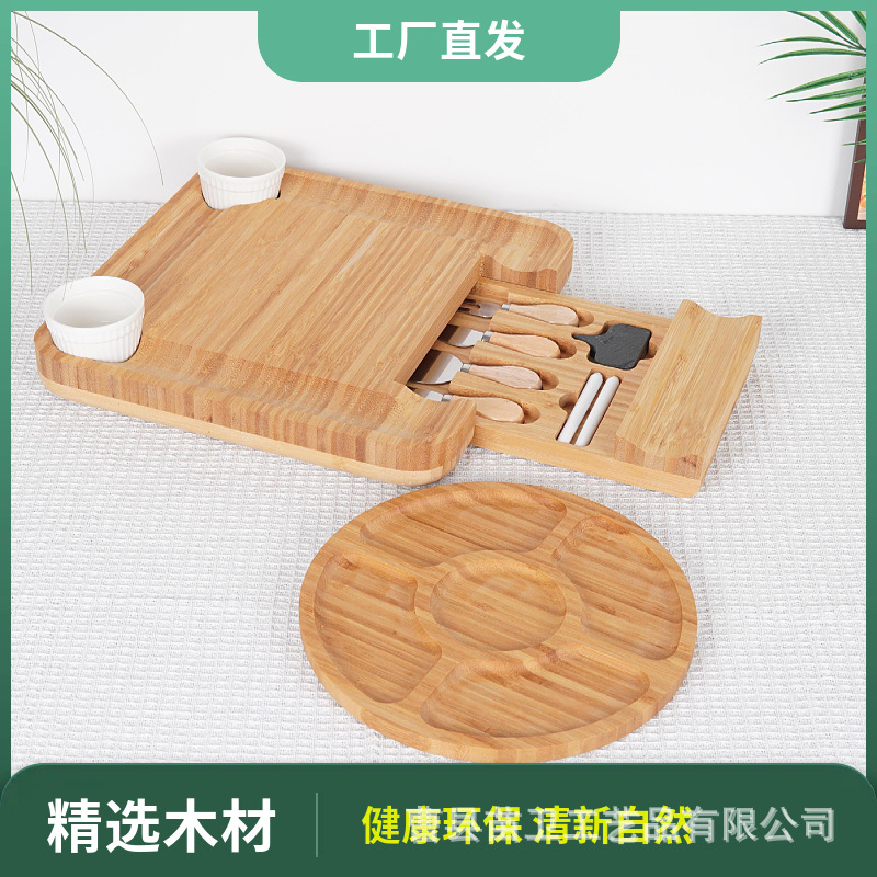 Conjunto de tablero de queso de bambú en stock con accesorios de acero inoxidable, tablero de queso de cocina, tablero de verduras de picnic, tablero de cocina de frutas image 4