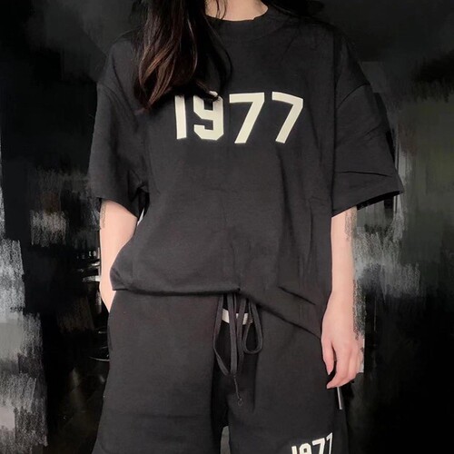 FCAR OF GOD Season 8 double line ESSENTIALS 1977 short-sleeved flocking printed loose trendy T-shirt