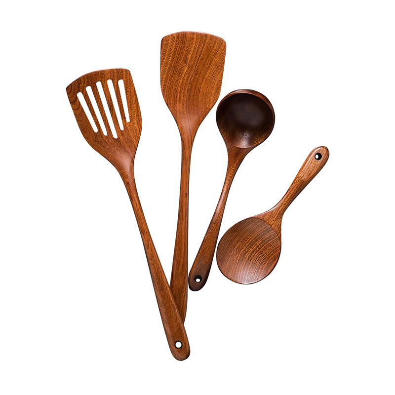烏檀木鍋鏟不粘鍋長柄煎鏟木質廚房家用炒菜鏟木鏟木勺套裝漏鏟