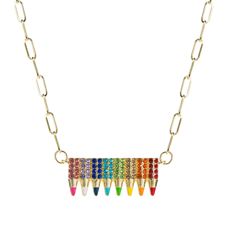 fashion colored crayons pendant alloy inlaid rhinestone necklace