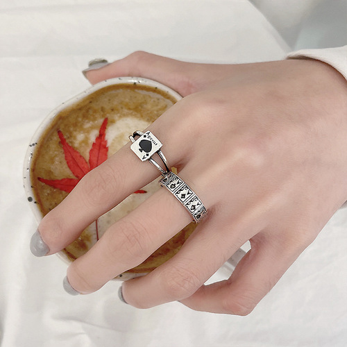 Poker Ring Women's Design Personalized Hand Accessories Trendy Ins Style Sweet Cool 925 Silver Ring Non-Fading Niche Wholesale