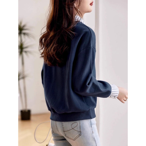 Women's New Fashion and Stylish Youthful Long-Sleeve Hoodie, Autumn New Casual Slimming Pseudo-Two-Piece Hoodie for Women in Autumn