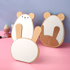 Cute Bear Wooden Mirror HD Beauty Mirror Desktop Cartoon Makeup Mirror Desktop Dressing Mirror Princess Mirror
