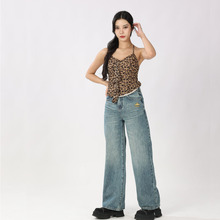 专柜100%新疆纯棉女式牛仔裤欧美风纯色长裤气质通勤2025秋冬新款