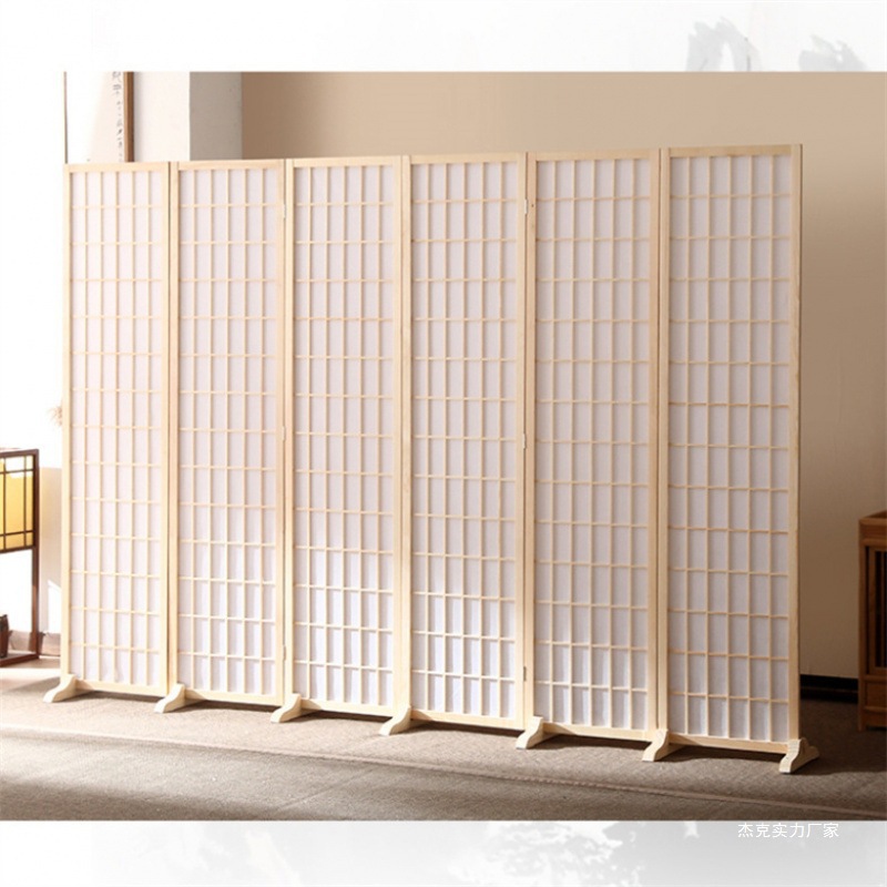 Japanese-Style Screen Partition for Living Room, Simple Modern Folding Mobile Office Entrance Solid Wood Lattice Photo Prop