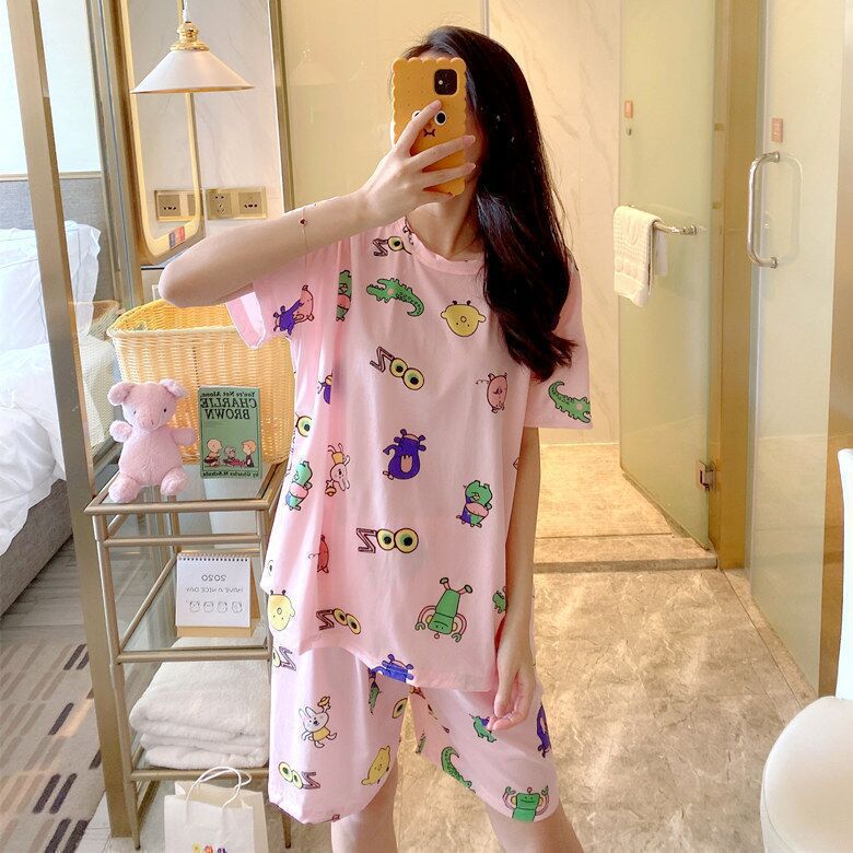 Pijamas mujeres verano suelta más tamaño dulce lindo estudiante pantalones cortos de manga corta se puede usar fuera estilo coreano desgaste del hogar traje