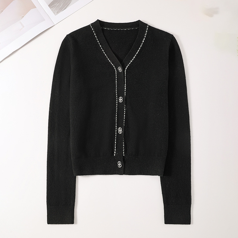 French Elegant Style Comfortable Cut Out Button Design Knitted Cardigan Wool V-Neck Long Sleeve Manufacturer Wholesale Loose