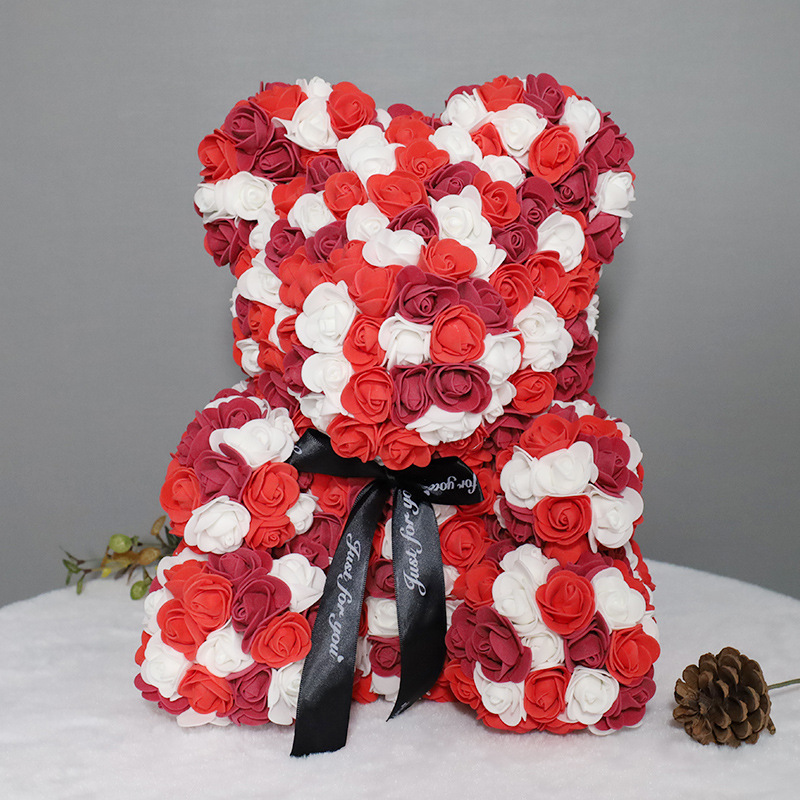 Oso de Rosas Artificiales Transfronterizo, Regalo de Cumpleaños, Regalo del Día de San Valentín Chino, Oso de Flores de PE Hecho a Mano, Producto Terminado