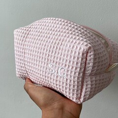 新品华格夫材质女化妆包大容量便携护肤品收纳包格纹多功能洗漱包